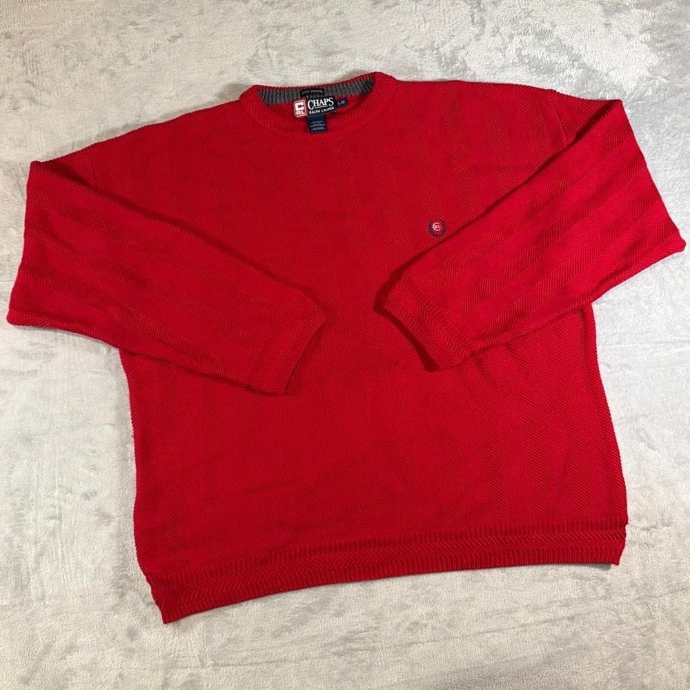 90s Vintage Chaps Ralph Lauren Cotton Sweater | Red | Large